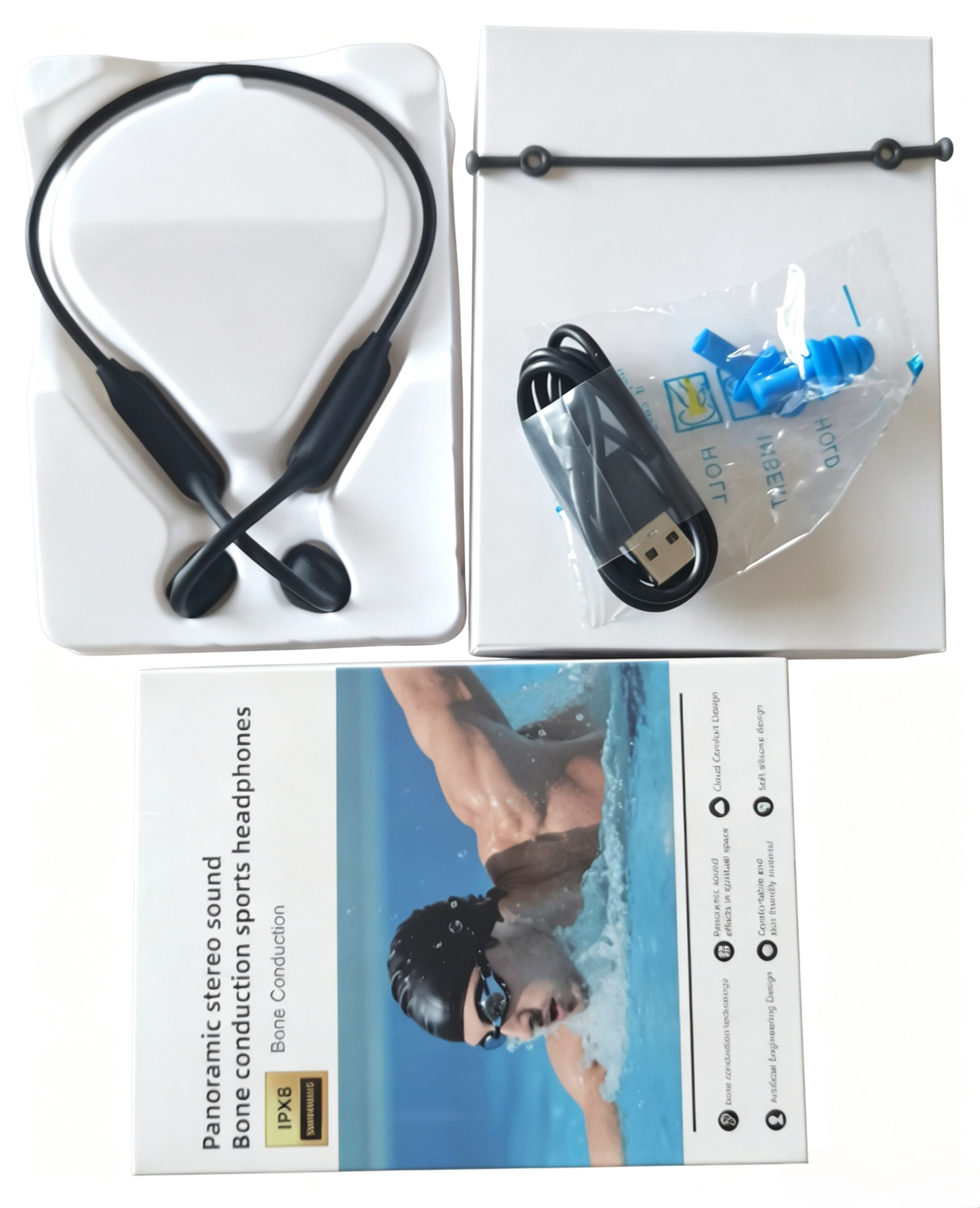 Bone Conduction Headphones IPX8 Waterproof Swimming Headphones Open Ear Headphones with MP3 Mode 8GB Bluetooth 6.0 Ear Buds Secure Fit for Running and Fitness