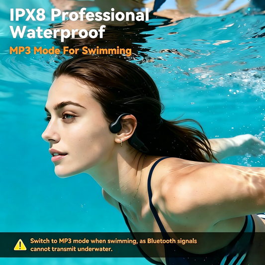 Bone Conduction Headphones IPX8 Waterproof Swimming Headphones Open Ear Headphones with MP3 Mode 8GB Bluetooth 6.0 Ear Buds Secure Fit for Running and Fitness