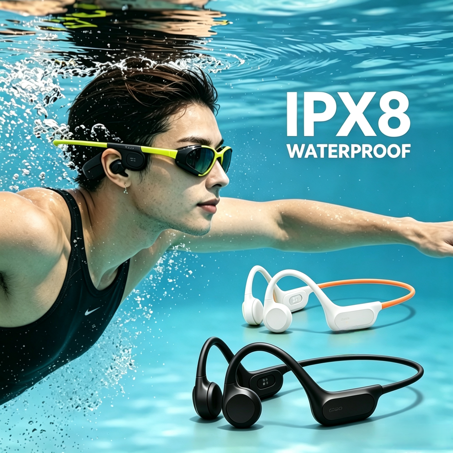 Swimming waterproof Open Ear Bone Conduction Headphones Wireless & Waterproof IPX5 sports ear phones bluetooth 6.0 MP3 mode